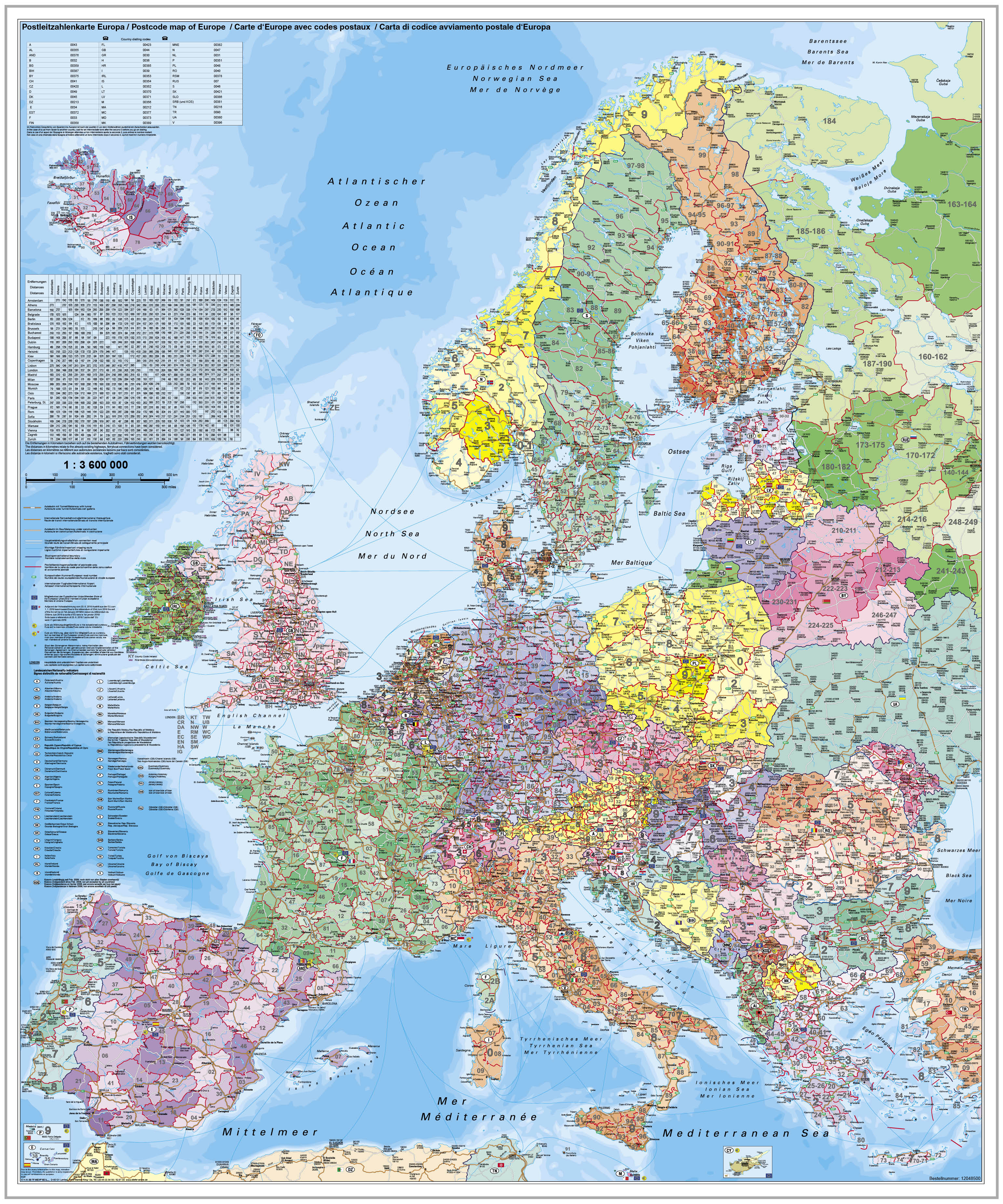 Postleitzahlenkarte Europa Stiefel