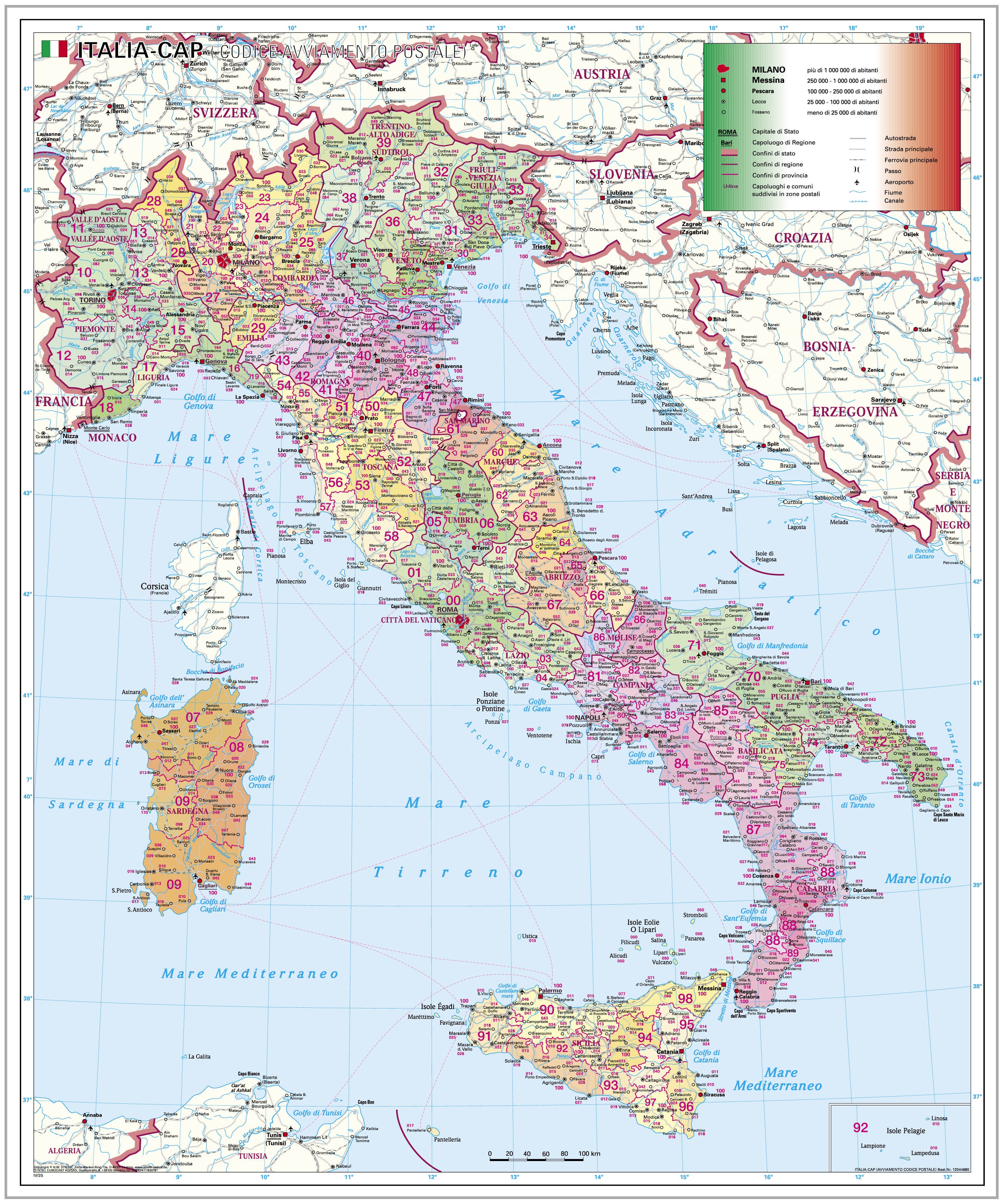 Postleitzahlenkarte Italien Stiefel