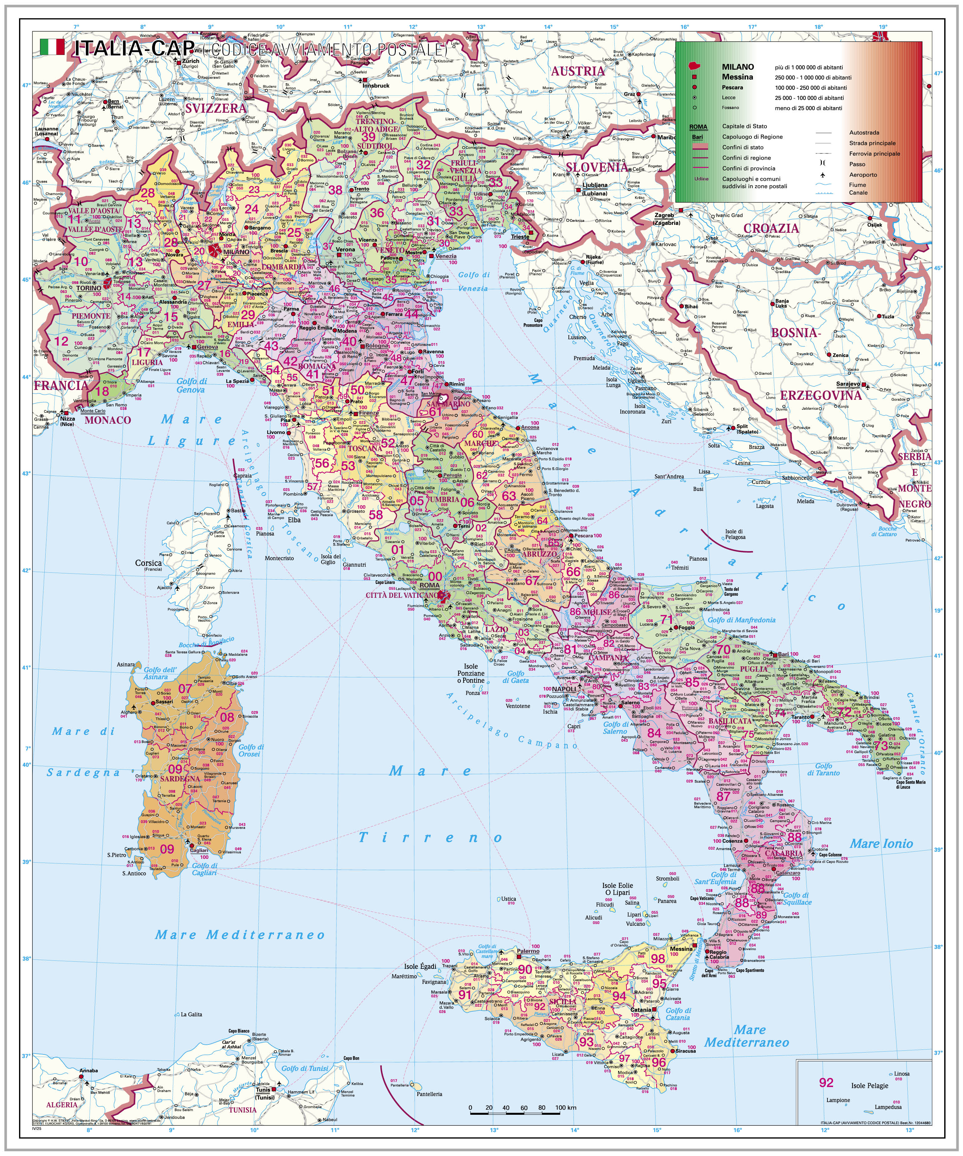 Postleitzahlenkarte Italien - Stiefel